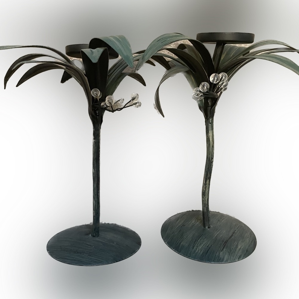 ❤️2/$30  2 Metal Palm Tree Candle Holders